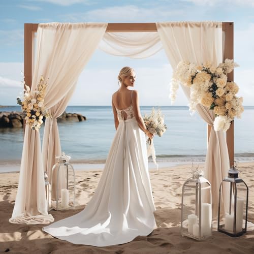 Image of 30 inch x 20Ft Wedding Arch Draping Fabric, 2 Panels Dark Champagne Sheer Curtain Drapes Extra Wide & Long Backdrop Curtains for Wedding Arch Ceremony Birthday Party Decorations