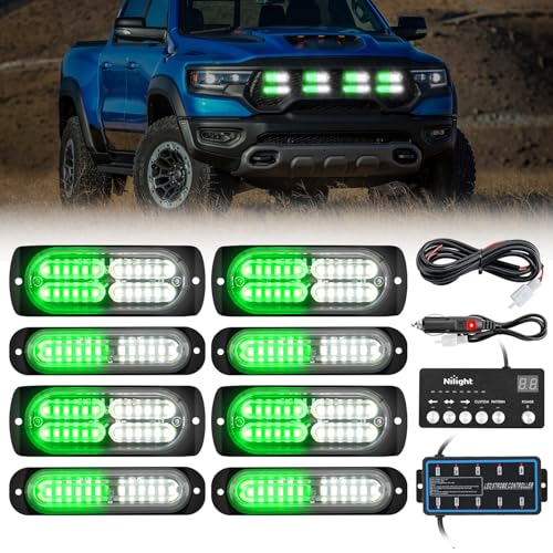Image of Nilight 8PCS Led Strobe Lights with Controller 12V 24V Sync Green White
