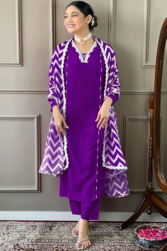 Image of Jwalin Women's Chinon Silk Kurta Pant Set with Dupatta