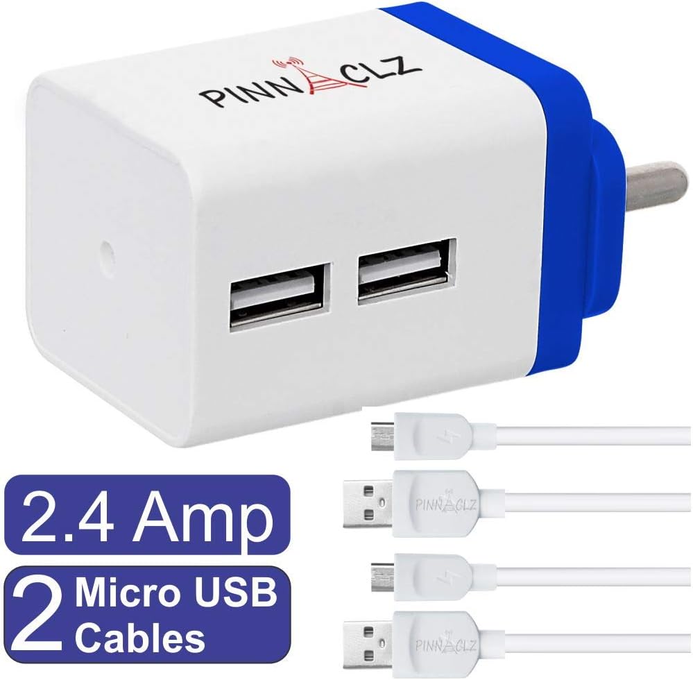 Pinnaclz Combo WC-3-WB+2 MUSB-W Micro USB Wall Charger (White-Blue)