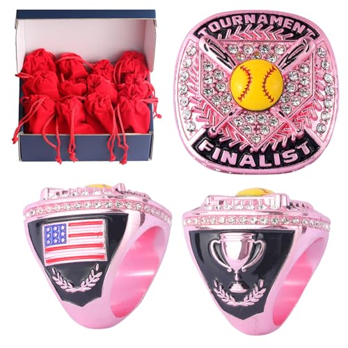 Image of 12 pcs Pack Metallic Colors Softball Tournament championhsip Trophy Ring Softball Teams Players Awards Size 9