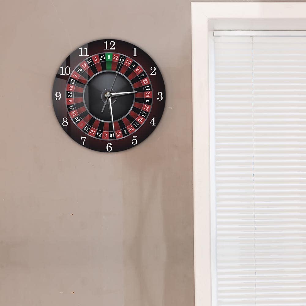 Gambling Wall Clock, 12 Inch Poker Roulette Wall Clock Vintage Decorative Las Vegas Game Room Clock Silent Movement Battery Operated Casino Gift for Card Room Man Cave Bedroom Living Room