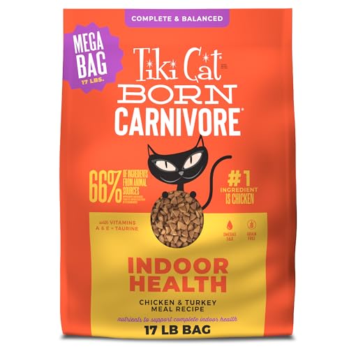 Image of Tiki Cat Born Carnivore Indoor Health Chicken & Turkey Meal, Dry Cat Food for Adult Cats, 17 lbs. Mega Bag