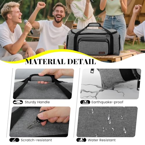 Image of Speaker Bag Compatible with JBL PartyBox On The Go & On-The-Go Essential | Portable Speaker Carry Tote with Pockets for 2 Mics, Cables & Chargers, Top & Front Openings for Playback, Bag Only, Gray