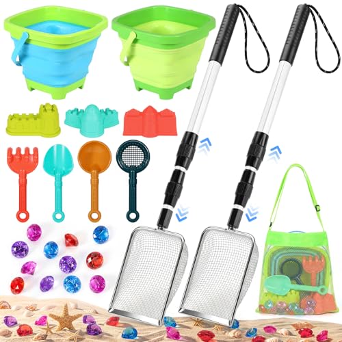 Image of Beach Sand Toys Set with Adjustable Sand Sifter, Collapsible Beach Bucket