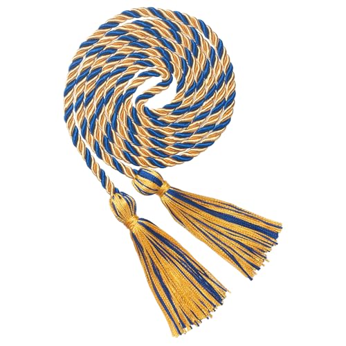 Image of ONUPGO Royal Blue Gold Graduation Cord, Graduation Honor Cords Rayon Braided Tassel Cord for 2026, 68 inch Polyester Yarn Long Robe Honor Rope for Graduation Students, Bachelor Gown