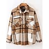 Tanming-Womens-Brushed-Flannel-Plaid-Lapel-Button-Short-Pocketed-Shacket-Shirts-Coats Tanming Womens Brushed Flannel Plaid Lapel Button Short Pocketed Shacket Shirts Coats(01 Khaki-M)