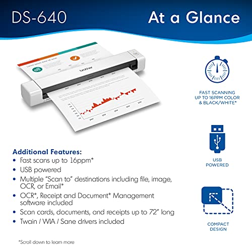 Image of Brother DS-640 Compact Mobile Document Scanner, (Renewed Premium)