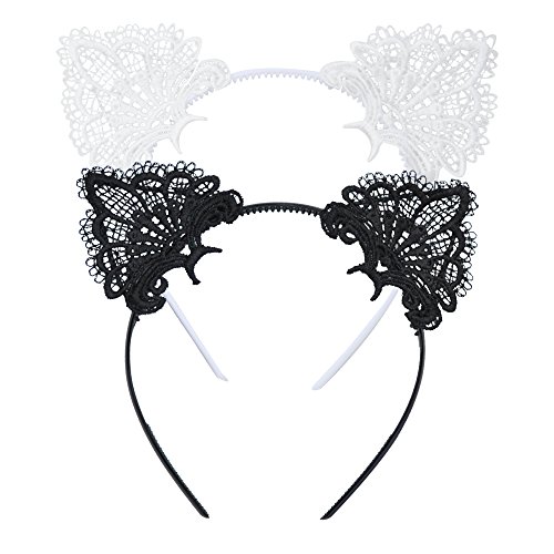 DRESHOW Lace Cat Ears Headband Women Girls Hair Hoop Party Decoration Cosplay Hair Accessories 2 Pack