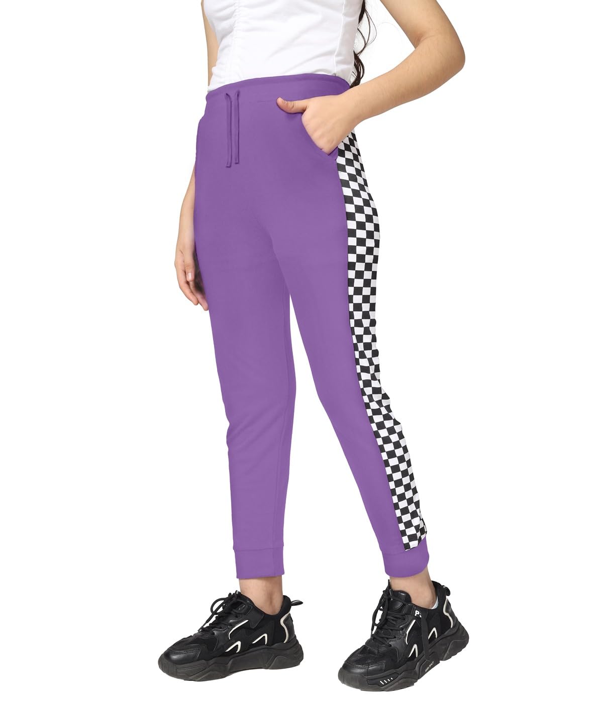 KYDA Kids® Trainingshose für Mädchen, 100 % Baumwolle, Schachdruck, elastischer Bund, normale Passform, weich, atmungsaktiv, Kinder-Freizeitkleidung mit Seitentaschen, mehrfarbig, 2 Stück