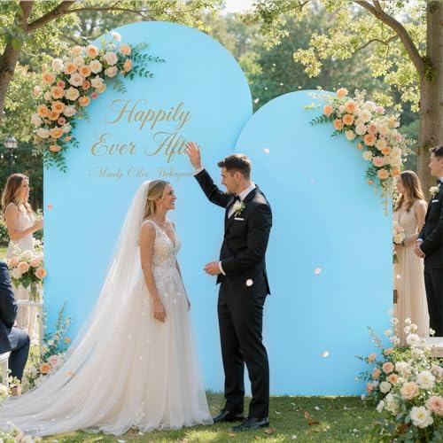 Image of Baby Blue Arch Backdrop Cover Set of 2 (7.2ft & 6ft), Chiara Arch Cover Wrinkle-Free Spandex Arch Cover for Wedding Birthday Party Baby Shower Bridal Shower Ceremony Banquet Fabric Backdrop (No Stand)