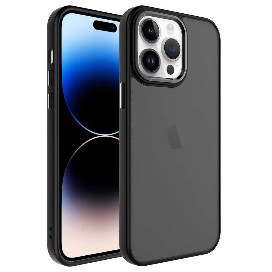 Zore Apple için uyumlu iPhone 14 Pro Max Kılıf Buzlu Sert PC Zore May Kapak Siyah