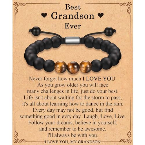 TEVOP Best Grandson Ever Gifts, Grandson Gift Beads Bracelet from Grandparents - Birthday Anniversary Christmas Graduation Gifts for Boys Men