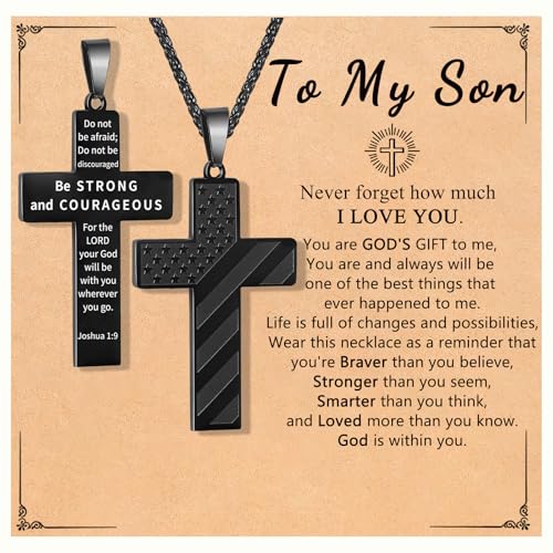 Cross Necklace for Men Boys Son Grandson Birthday Christian Graduation Christmas Gifts