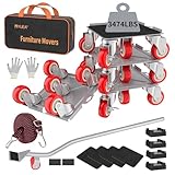 MYUEA 【Upgrade groß】 Möbelpuppe, Möbelumzug mit 5 Rädern, Karbonstahlplatte, robuste Puppe, Möbelheber mit 5 360° drehbaren Gummi-Universalrädern, maximale Belastung 1,575 kg (Silber)