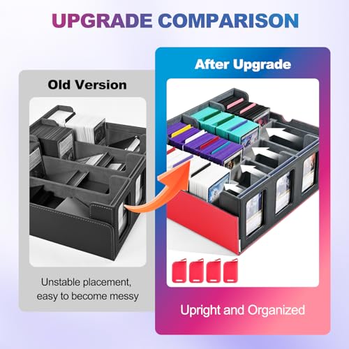 Image of UAONO Trading Card Storage Box with Commander Display; 2400+ Deck Box for MTG with Removable Cover; Top Loaders Card Case fits Magic TCG PTCG Sports Cards; 24 Dividers, 4 Stoppers (Red, White)