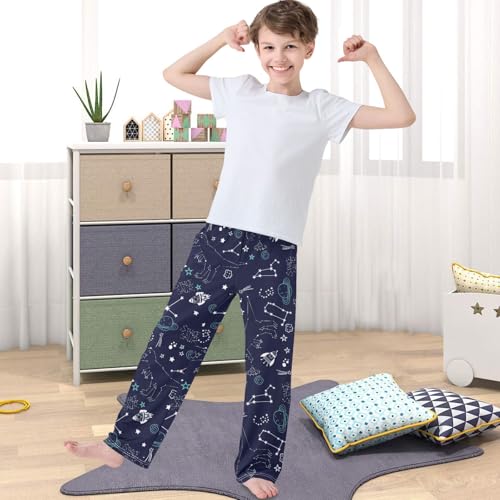 Boy's Pj Pants Space Dinosaur Hand Draw Lounge Bottoms Elastic Kids Sweatpants Joggers with Pockets Size 6-144
