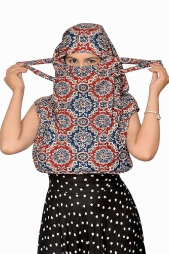 Image of Scarf Face Cover Mask Sun Protection Hair,Head, Neck, Nose Safety Head Wrap Scarf For Women Girls Daily Use Dupatta Hijab Double Layer Cotton Printed Kalamkari