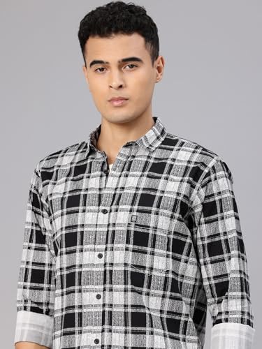 Image of Majestic Man Stylish Slim Fit Cotton Spread Collar Checked Casual Shirt