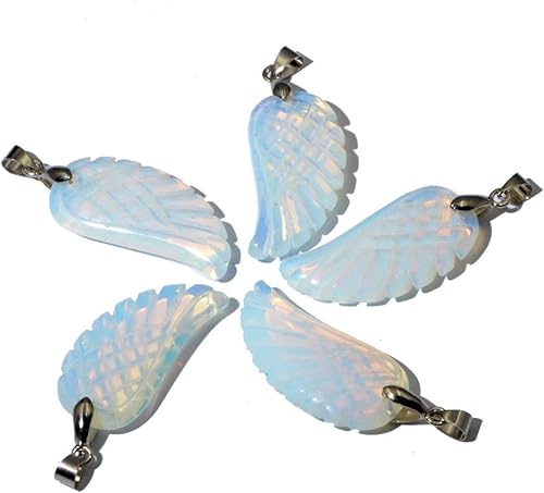 Miniatura 4 de 5 piezas talladas a mano con piedras preciosas mezcladas de cristal de cuarzo con alas de ángel Reiki Chakra Healing Pendant Bead