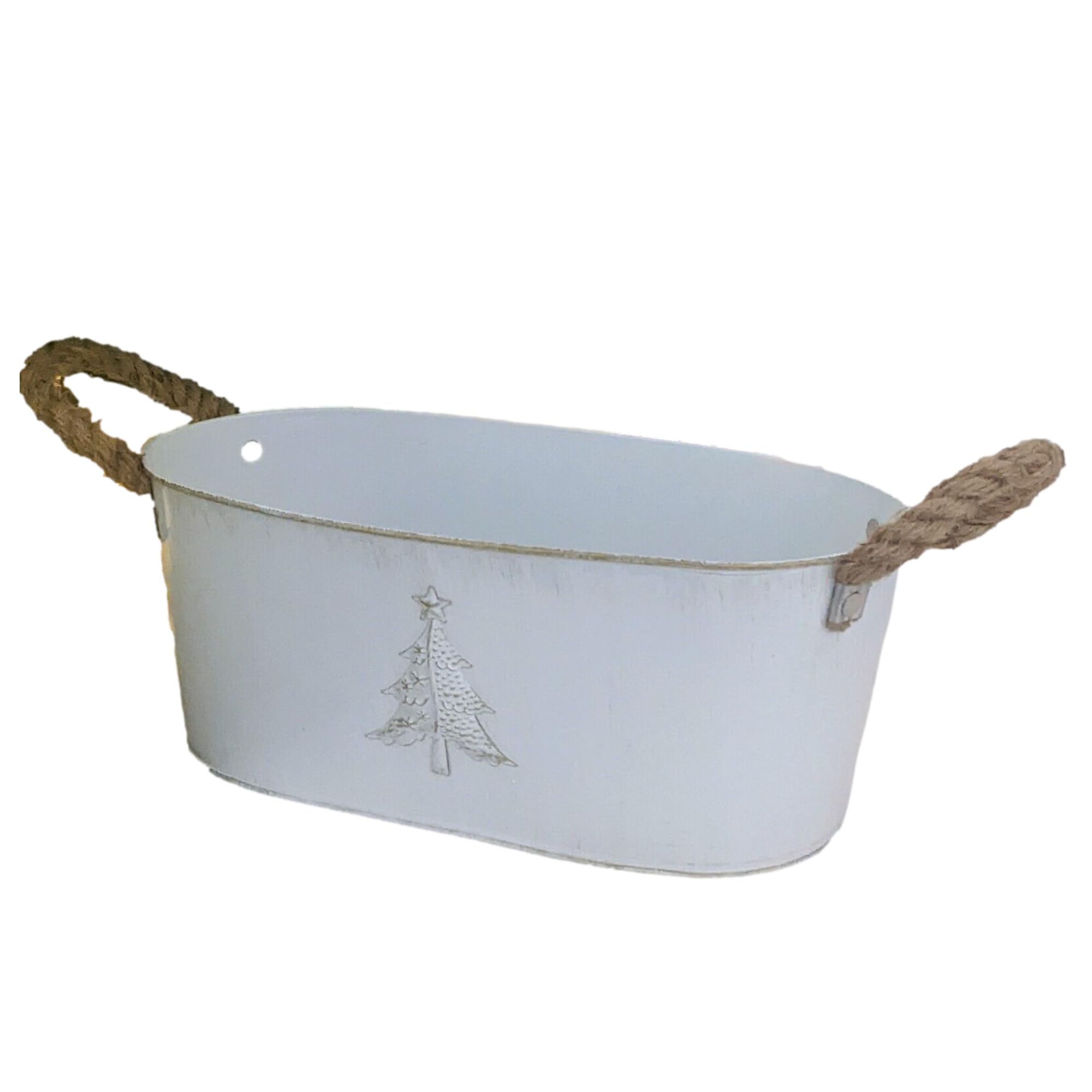 Fyne-Finds Galvanised Metal Tin Pail Trough Embossed Tree 30cm,12Inch Plant Pot Gold White Christmas Xmas Decor