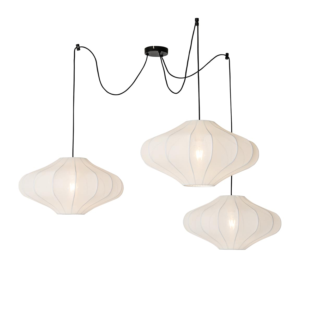 Qazqa Esstisch Japandi Pendelleuchte, Pendellampe - Plu - Weiß, Rund, 3-flammig, 100cm, Ideal als Esszimmerlampe