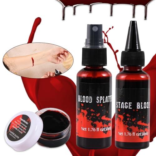 Halloween Fake Blood Spray Makeup Kit Fake Blood Washable for Scar Wound and Clothes Realistic Face Paint Wounds Costume Blood For Vampire, Zombie, Clown Cosplay Red blood01