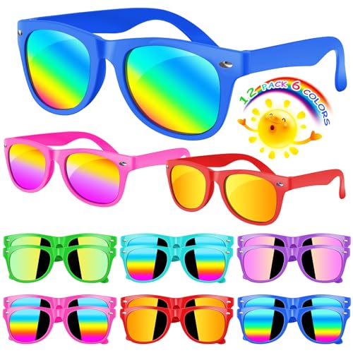 Kids Sunglasses Bulk, Kids Sunglasses Party Favors, 12 Pack Neon Party Sunglasses for Kids, Boys and Girls, Beach Pool Birthday Party Supplies, Goody Bag Favors,Great Gift for Kids Party Favors