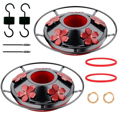 2 Pack Hummingbird Feeder Base Replacement Part Accessories Set - Includes 2 Pcs Bottom Base, Moat Hooks, Seal Rings, Brushes and Hanging Ropes (2, Black)