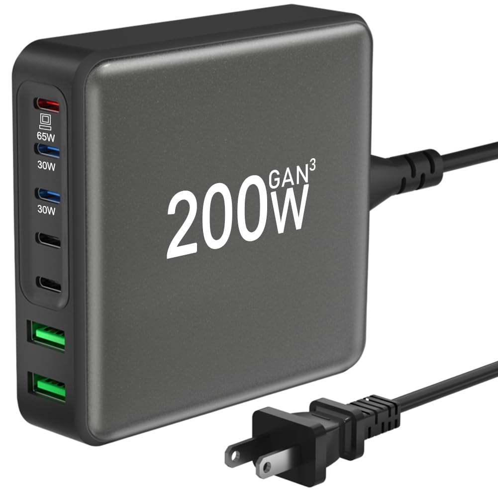 Photo 1 of 200W USB C Charger, 7-Port Desktop USB C Charging Station, 65W Laptop Charger Compatible with MacBook Pro/Air,iPhone 16/15/14/Mini/Pro/13Pro Max/12