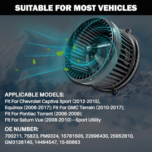 Image of 700211 AC Heater Blower Motor Fan Fit for Chevy Captiva Sport 2012-2015 ,Equinox 2006-2017,for Gmc Terrain 2010-2017,for Pontiac Torrent 2006-2009, for Saturn vue 2008-2010