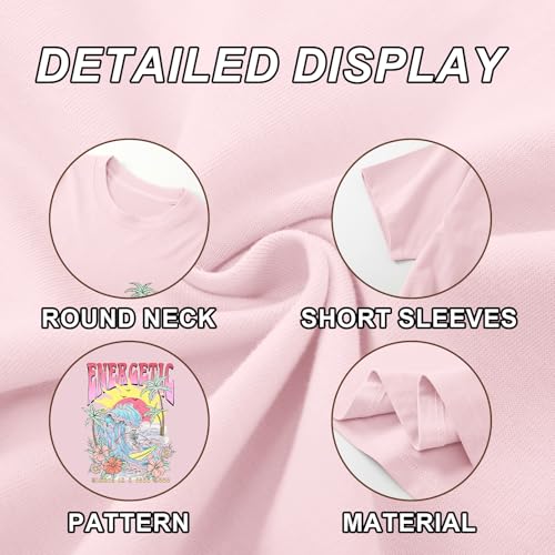 Image of KEEVICI Cute Girls Graphic Tees Beach Kids Hawaiian T Shirt Summer Cotton Letter Print Short Sleeve Shirts Vacation Tops