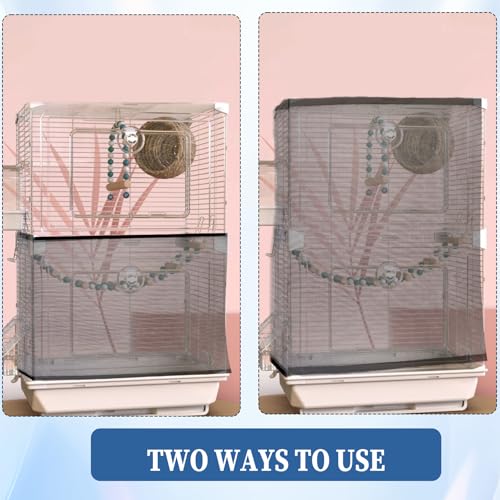 Image of 2Pcs Universal Bird Cage Seed Catcher, Adjustable Bird Cage Netting Seed Catcher, Large Stretchy Bird Cage Cover Skirt, Soft Airy Cage Net Stretchy Skirt for Round Square Cages (White, Black)