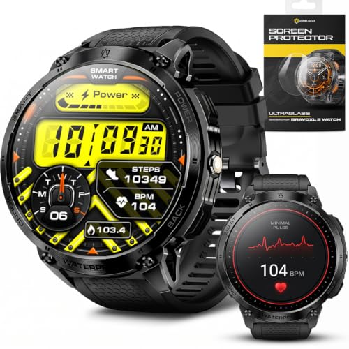 ALPHAGEAR Bravo XL 2 Smartwatch for Men Big Face Tactical Smart Watch 720mAh 21-Day Battery AMOLED Display Built-in Flashlight Bluetooth Calling IP68 Water Resistant for Android iPhone