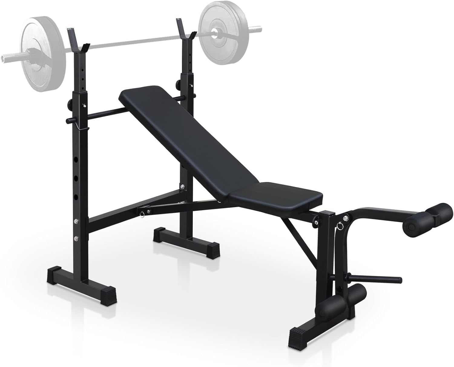 GarveeTech Banco de Pesas Ajustable 330 lb, Soporte para Barra, Respaldo Reclinable, Desarrollador de Piernas, Altura Regulable, Banco Multifuncional Plegable para Entrenamiento de Fuerza en Casa