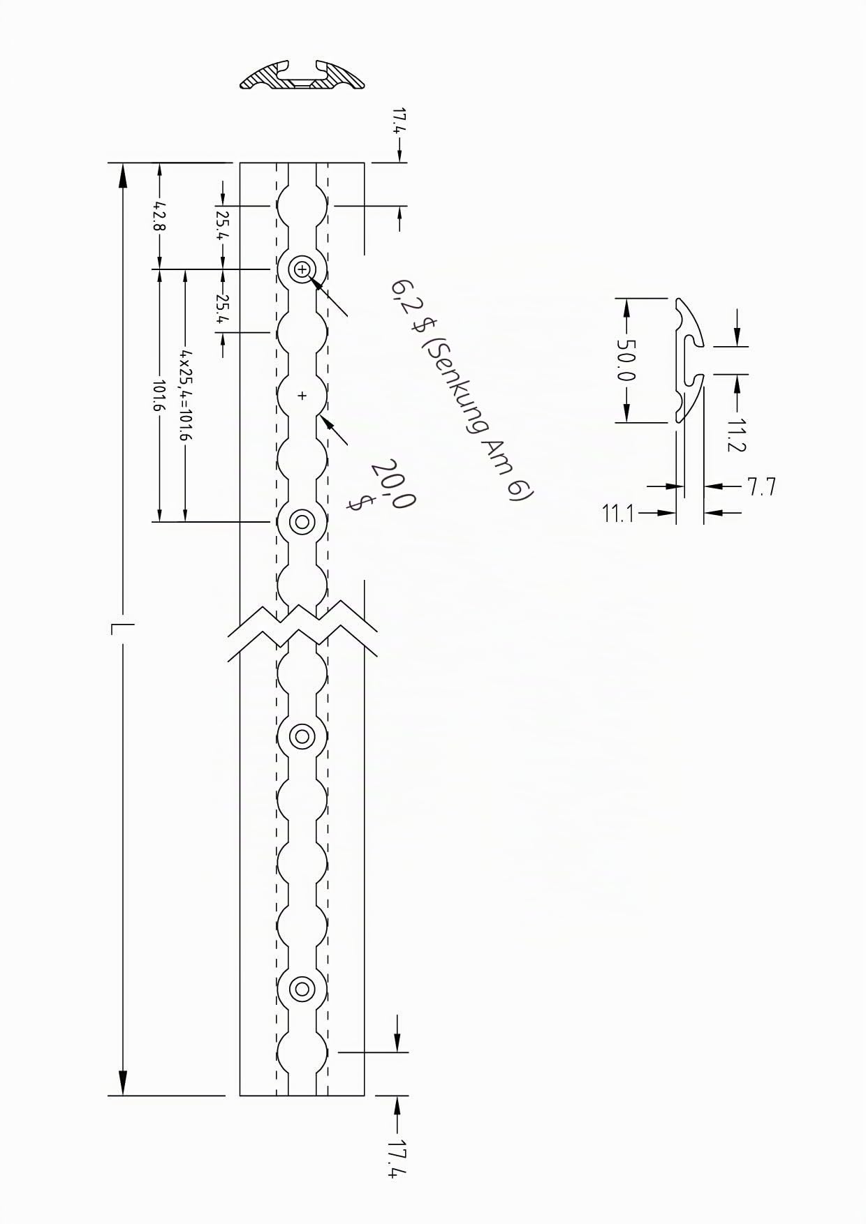 Lot de 2 rails d'avion de 2 m de forme semi-circulaire en aluminium avec trous avec 10 raccords en plastique et 4 embouts | Sécurité de charge pour camions, remorques, camping-cars | Anodisé | 1975 mm