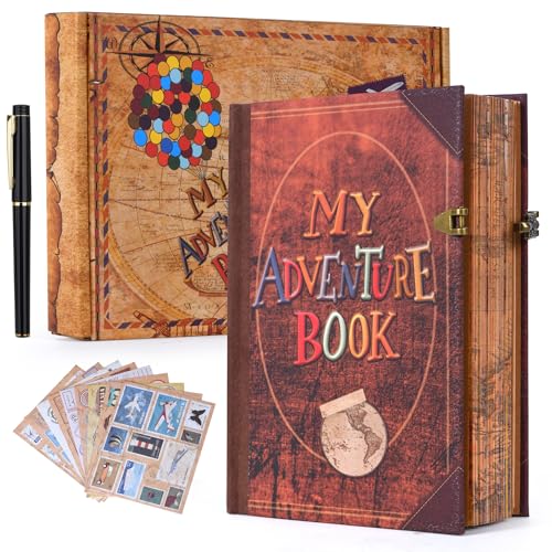 FEIYU BUY My Adventure Book Luxury Faux Leather Journal - 164 Page 8.2 * 5.9 inch Scrapbook Vintage 3D Embossed Photo Album & Travel Diary | Anniversary Wedding Valentine Gift Set for Couples