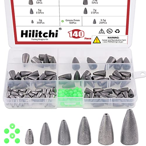 Hilitchi Assorted 6 Sizes Weights Sinker Fishing Weights Sinkers Worm Weights for Bass Fishing Saltwater (Assortment Kit)
