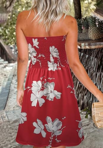 Image of Zyyfly Summer Strapless Dress for Women Tube Top Sundress Casual Beach Cover Ups