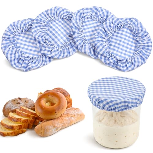 4 PCS Sourdough Jar Cover Reusable Sourdoughs Cloth Cover Cotton Bread Fermentation Container Tops Handmade Cotton Cloth Covers for Sourdough Starter Jars with Diameter of 3-4 Inch