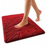 Floordirekt Badteppich - extra flauschig & schnelltrocknend - Badezimmerteppich mit rutschhemmender Rückseite - Badematte Duschvorleger (Maris) (Rot, 80 x 150 cm)