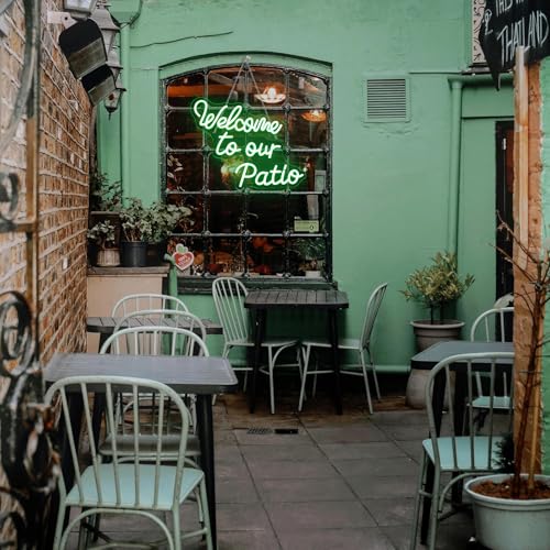 Image of Welcome to Our Patio Neon Sign Wedding Green Plants Outdoor Neon | Outdoor Neon Sign, Patios, Gardens, Cafes and Backyard Decoration, Gift for Camping Lovers, Couples and Outdoor Enthusiasts