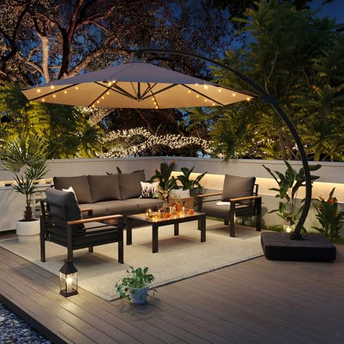 Image of Aoxun Aluminum Patio Furniture Set with Umbrella 5 Seats, Oversized Outdoor Sectional with Washable Thick Cushions, Coffee Table, Patio Conversation Sets for Porch, Balcony, Deck