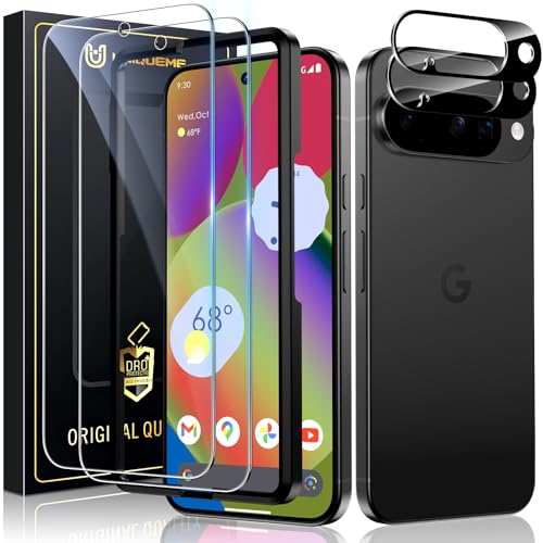UniqueMe 2 Pack for Google Pixel 10 Screen Protector + 2 Pack Camera Lens Protector - [Fingerprint Compatible] 9H Hardness Tempered Glass Screen Protector for Pixel 10