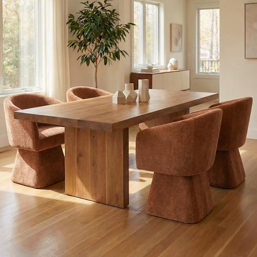 Image of VKNOW Upholstered Swivel Dining Chairs Set of 2 with Barrel Back and Arm | Modern Accent Arm Chair with Thickened Cushion, Soft Chenille Fabric, for Dining Room, Living Room, Vanity, Orange
