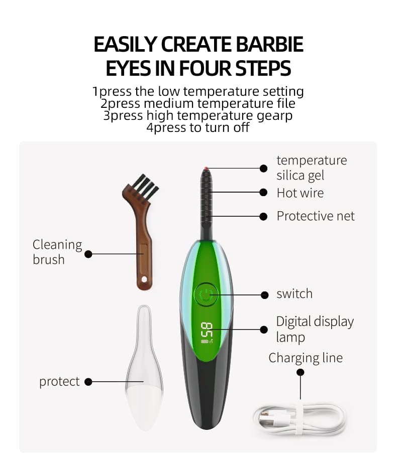 TECNOVIQ Heated Eyelash Curler, Rechargeable Lash Styler with 2 Heat Settings, Quick 24H Long-Lasting Curl, Portable Makeup Tool