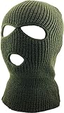 KBH-16 OLV Three Hole Mask Winter Knit Ski Hat Ribbed Beanie Balaclava Olive
