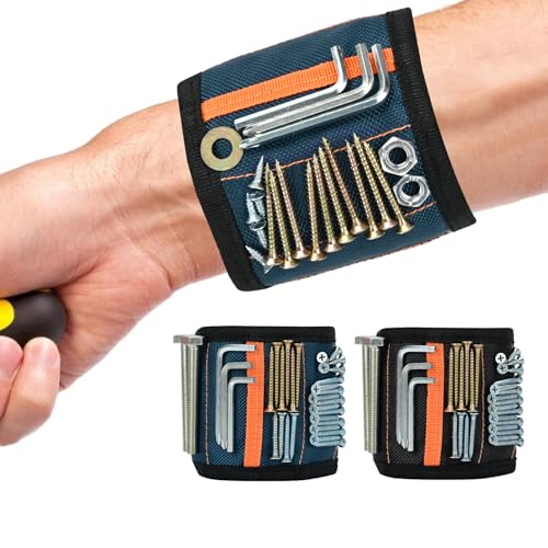 Azuneyeunt 2 Pack Magnetic Wristband for Tools – Lightweight Tool Belt & Portable Magnet Wristband for Holding Screws, Nails, Drilling Bits – Best Tool Gifts for Dad, Husband, Grandpa, & Handyman