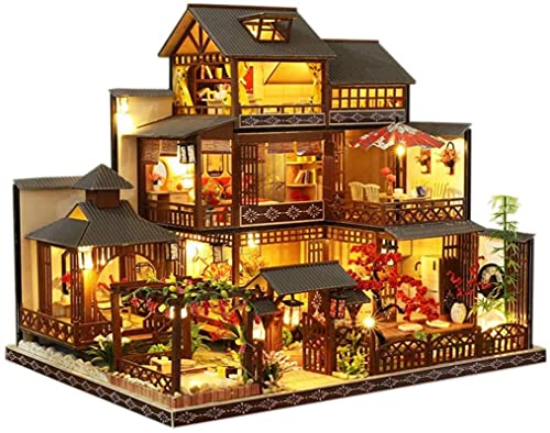 Luxuriöses DIY-Musik-Puppenhaus-Miniatur-Kit mit staubdichtem und LED-Licht Große japanische Villa Puppenhaus Möbel… – Bild 3
