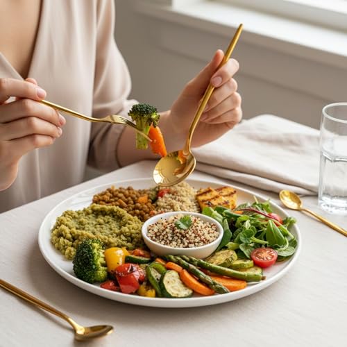 Image of 20 Pcs Gold Cutlery Set for Dining Table the Perfect Lightweight Silim Handle Tableware Including Dinner Spoon, Dinner Fork, Dinner Knife, Dessert Spoon & Dessert Fork
